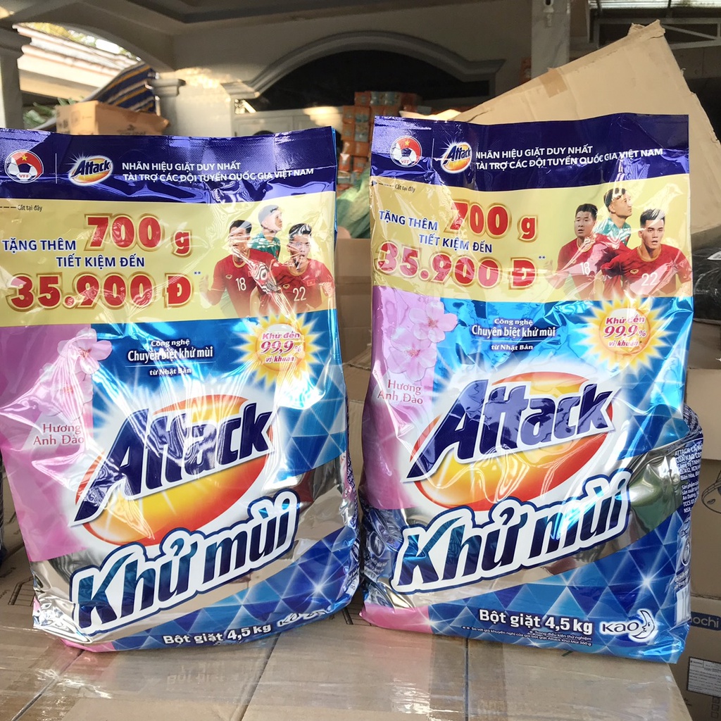 BỘT GIẶT ATTACK KHỬ MÙI KHỬ KHUẨN HƯƠNG ANH ĐÀO GÓI 4.5KG