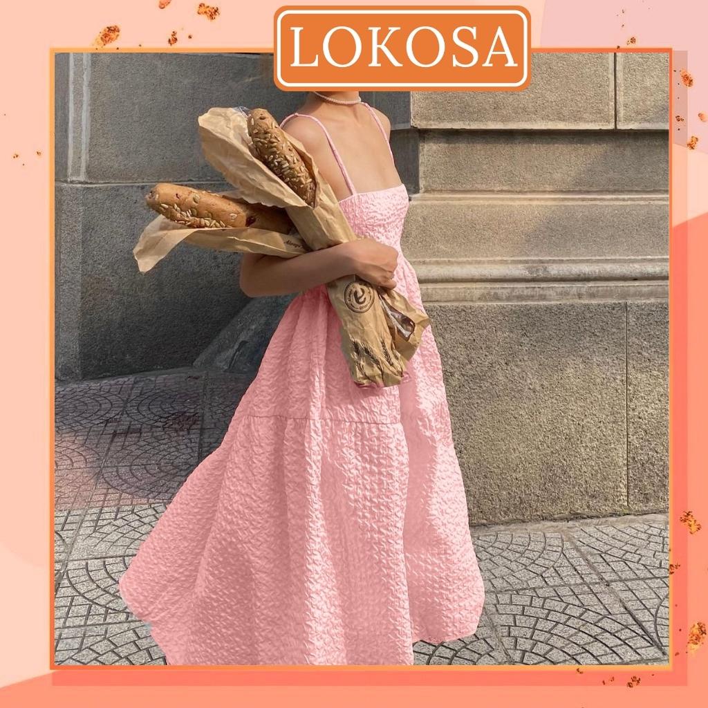 Đầm Dự Tiệc LOKOSA Váy Babydoll Dáng Dài 2 Dây Thiết Kế Hở Lưng Phong Cách Hàn Quốc Công Chúa Đi Dự Tiệc Đi Chơi VD078 | BigBuy360 - bigbuy360.vn