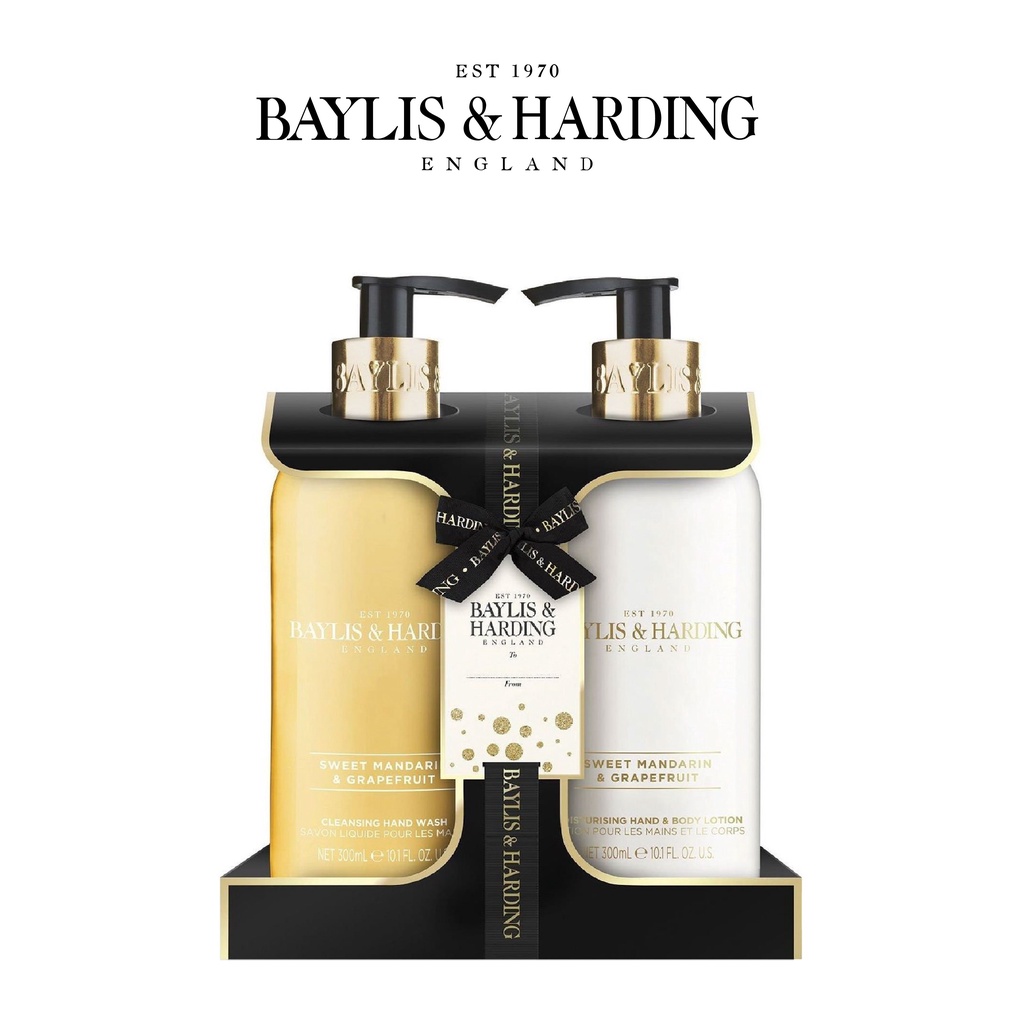 Baylis &amp; Harding Mandarin &amp; Grapefluid - Bộ đôi quà tặng nước rửa tay Baylis &amp; Harding và kem dưỡng da sang trọng 300ml