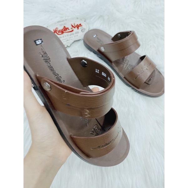 Dép da nam loại tốt hãng niềm tin đế thấp 2 màu nâu đen