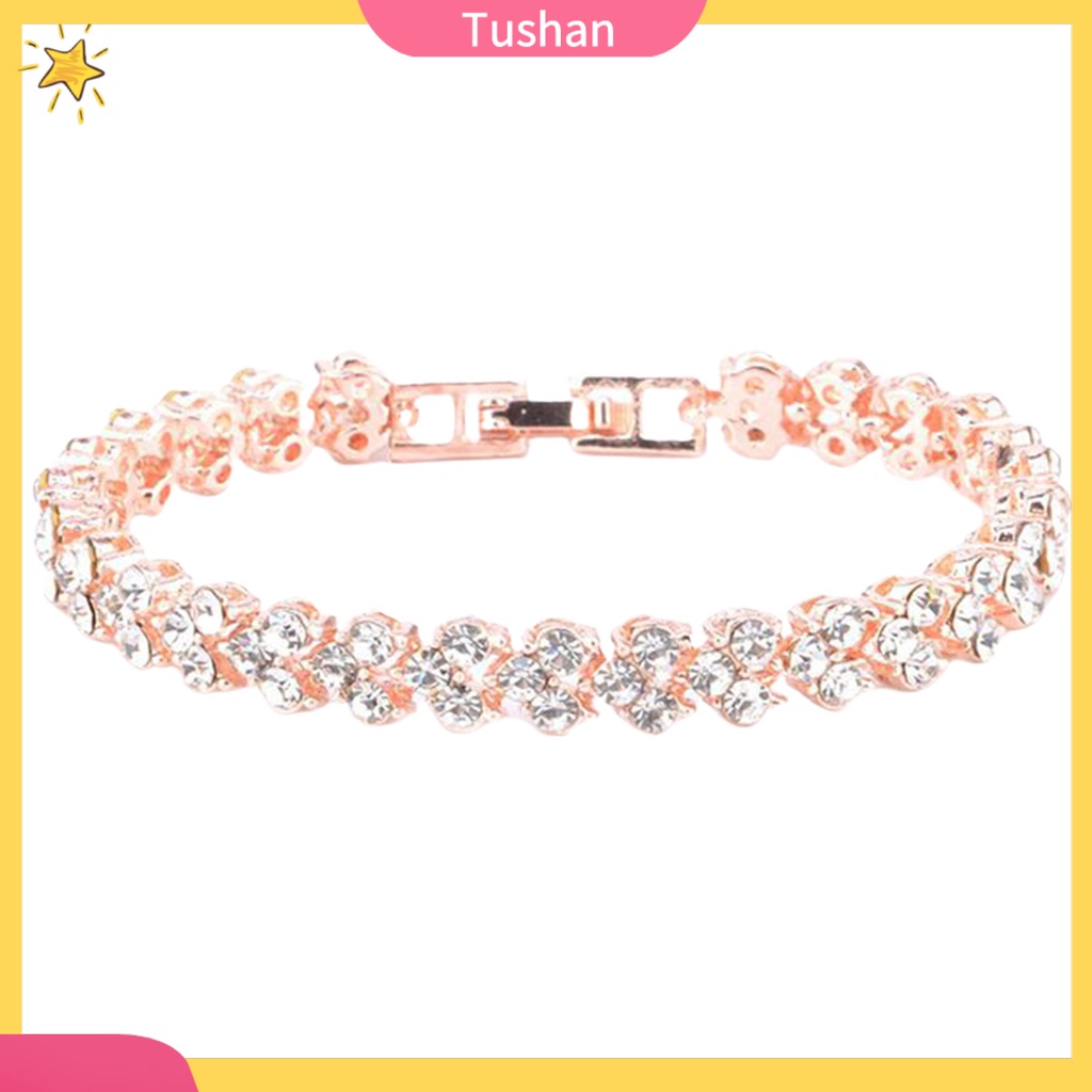 TUSH_Woman Cubic Zircon Rhinestone Inlaid Plated Bracelet Bangle Wrist Jewelry Gift
