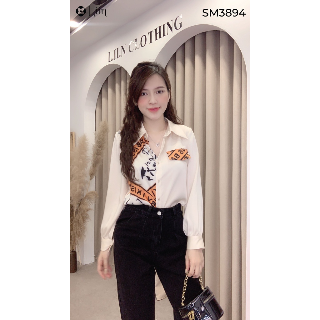 Áo Sơ Mi nữ màu Be mix Chữ kiểu dáng trẻ trung, dễ phối đồ Liin Clothing SM3894