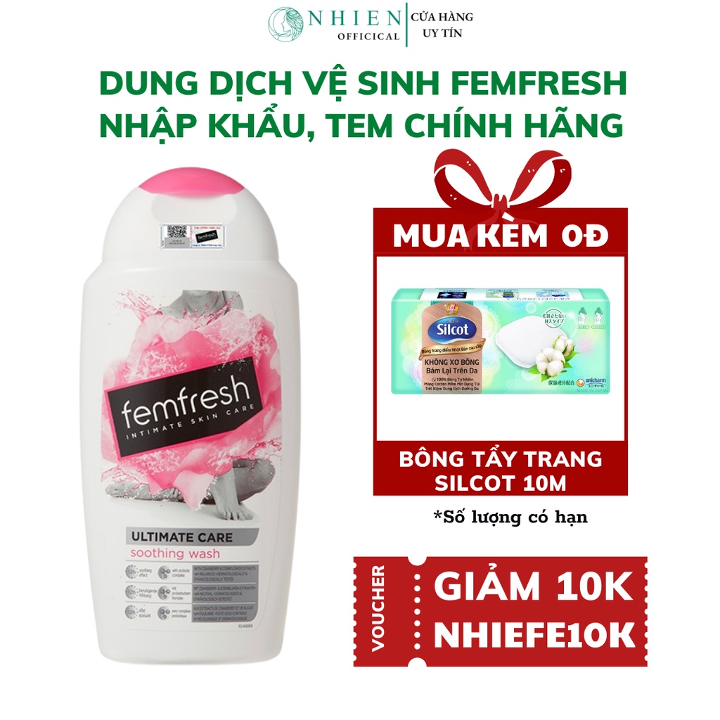 Dung dịch vệ sinh phụ nữ Femfresh màu hồng hỗ trợ ngừa viêm, nấm ngứa vùng kín,phù hợp mẹ bầu, sau sinh và bị viêm nhiễm