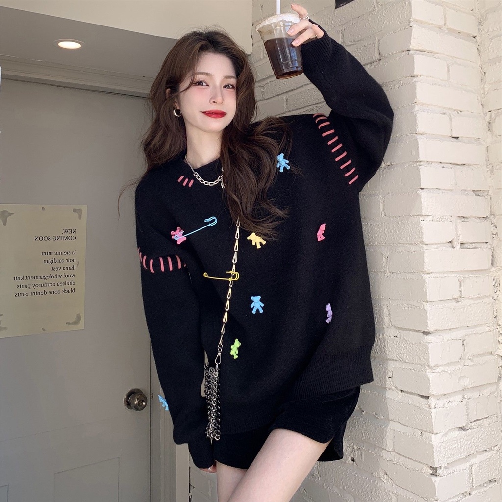 Plus Áo Sweater Dáng Rộng Phong Cách Hàn Quốc Thời Trang Thu Đông Cho Nữ