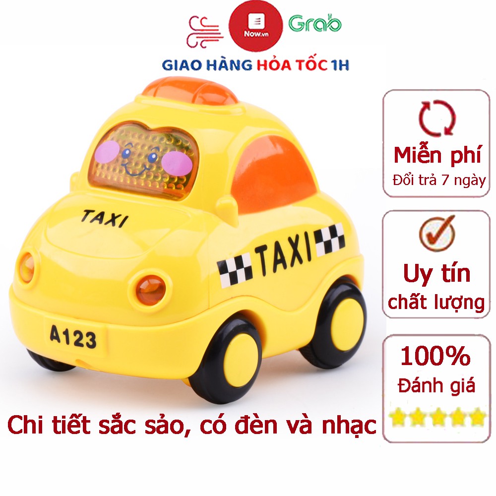Đồ chơi cho bé xe taxi  màu vàng có nhạc và đèn chạy đà kèm sẵn pin