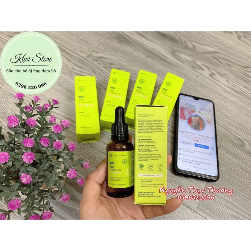 Kẽm ZinC + Vitamin B12 cho bé bất dung nạp Lactose Nutrivitality từ Anh Quốc 30ml