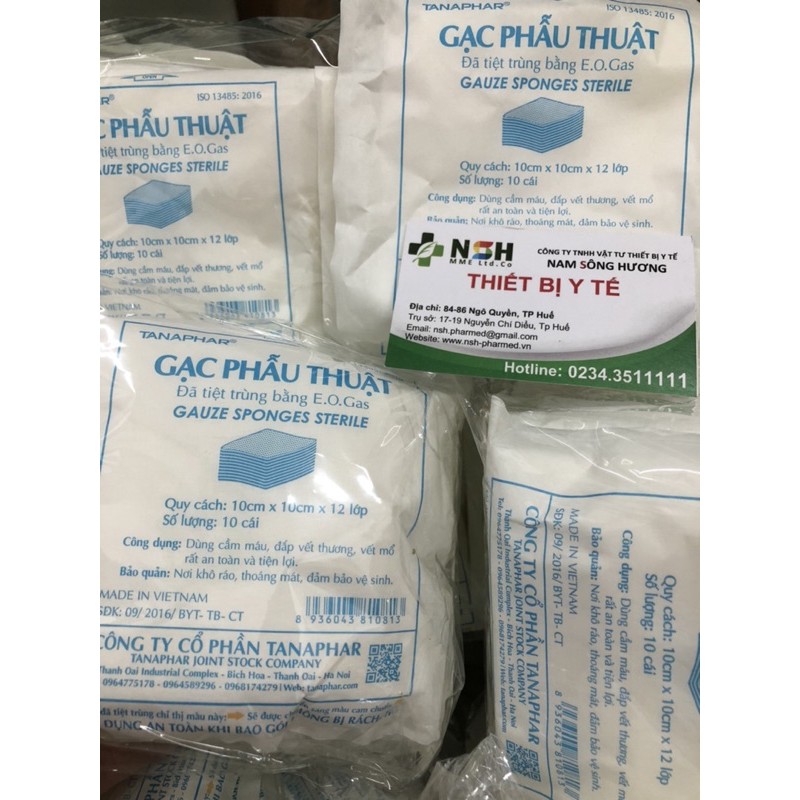 ❤ COMBO 10 5 gói Gạc phẫu thuật, gạc y tế Tanaphar 10cm x 10cm x 12 lớp tiệt trùng,gạc băng vết thương 12 lớp TANAPHAR