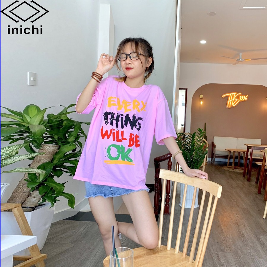 Áo thun tay lỡ form rộng INICHI IC586 phong cách Unisex cho cả nam nữ hình in chữ OK