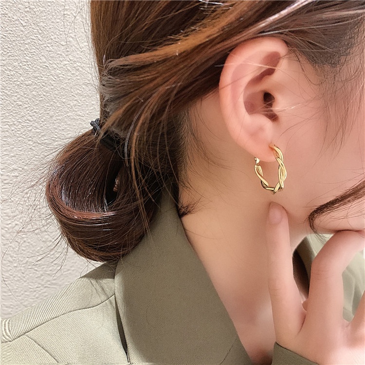 Khuyên tai bạc 925 thiết kế xoắn đơn giản thời trang cho nữ