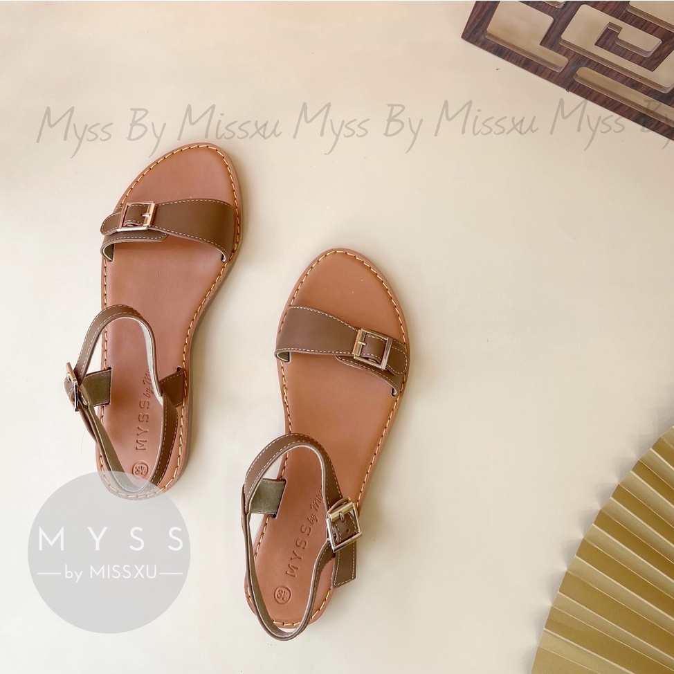 Giày sandal nữ bệt quai ngang phối khóa da thật cao cấp MYSS - SD136