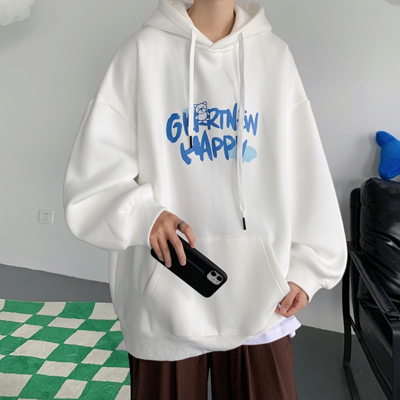 Áo hoodie tay dài dáng rộng đơn giản thời trang mùa thu 2021 cho nam