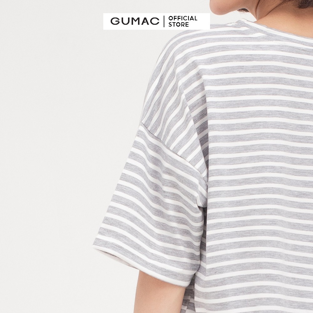 [Mã WABRGU100 giảm 15% đơn 249K tối đa 100k] Áo thun nữ sọc ngang in chữ GUMAC phong cách unisex in chữ sành điệu ATB411 | BigBuy360 - bigbuy360.vn