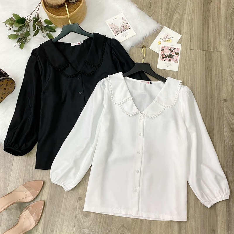 [FREESHIP] Áo lẻ bigsize, áo sơ mi tay dài kiểu cổ viền ren 2 tầng ( có size 50 - 90kg)