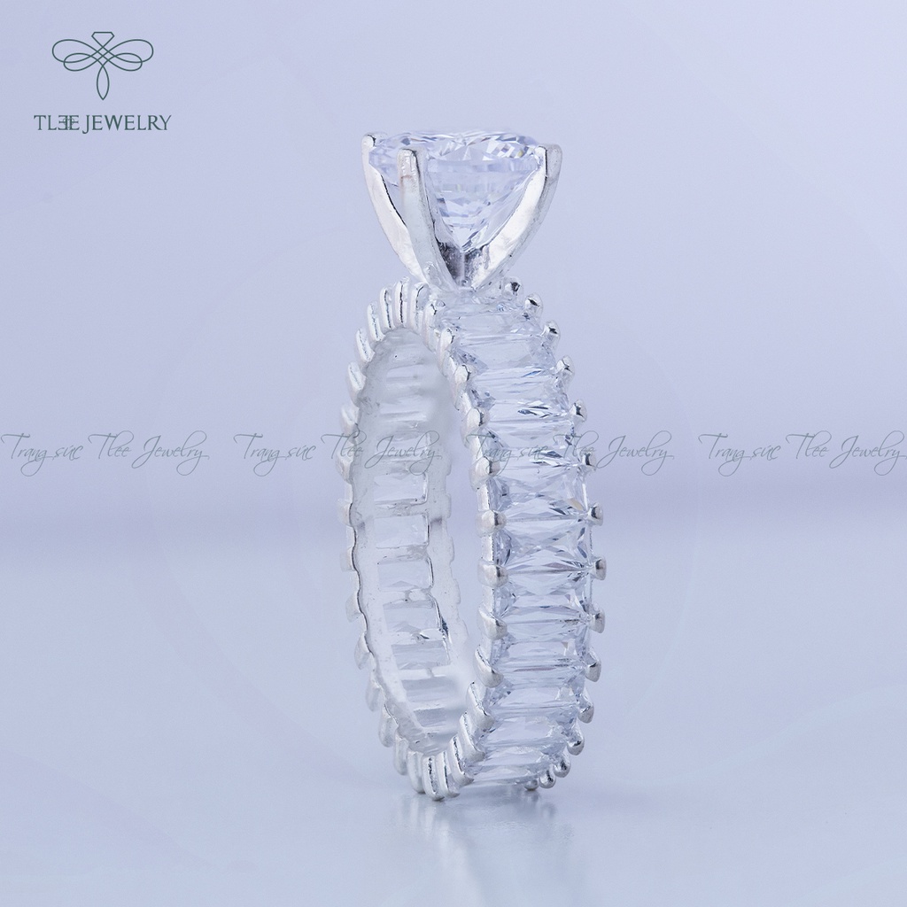 Nhẫn bạc nữ TLEE trụ đá bốn chấu viền đá kết sang trọng NCJ A0141