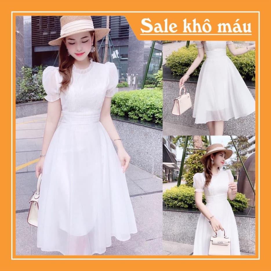 Váy trắng dáng xòe tay bông tiểu thư V1920  - Váy trắng dáng xòe tay bông tiểu thư  ❤️NMC SHOP❤️