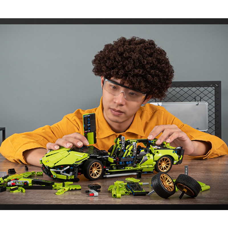 Đồ Chơi Lắp Ráp Kiểu LEGO Mô Hình Siêu Xe Lamborghini Aventador Sían FKP Green Sy8600 Với 1254 Chi Tiết