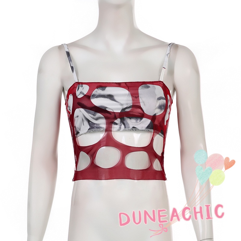 DUNEA Áo Hai Dây In Họa Tiết Khoét Lỗ Thời Trang Cho Nữ Y0728