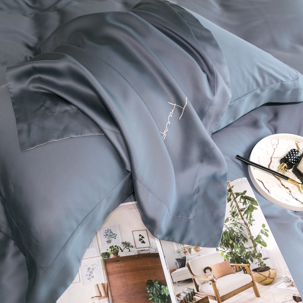 Bộ Chăn Ga Gối Lụa Tencel Cao Cấp Sang Xịn Mịn Mát Gồm Chăn Drap Gối Sét 4 Món - Nhập Khẩu Chính Hãng