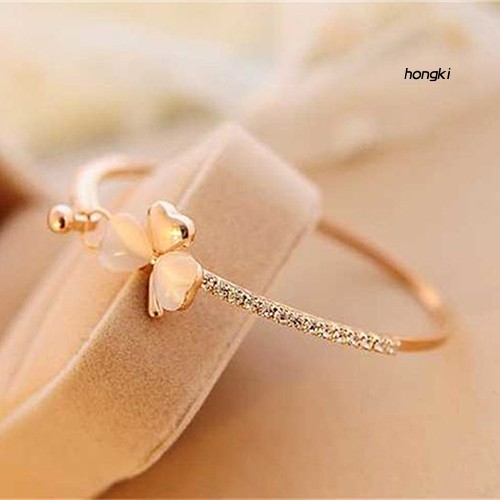 CLOVER Vòng Tay Mạ Vàng Mặt Hình Cỏ Ba Lá Đính Đá Lấp Lánh Cho Nữ