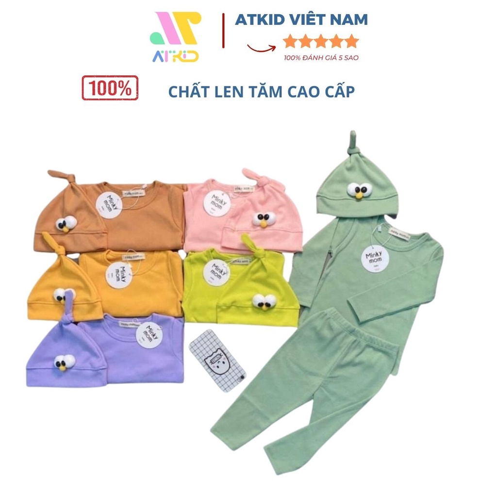 Bộ dài tay cho bé trai bé gái chất len tăm kèm mũ củ tỏi cao cấp form siêu đẹp ATKID Việt Nam