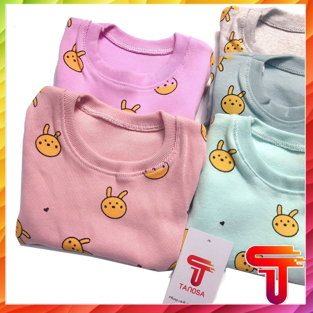 Bộ Thun Tăm, Bộ Quần Áo Len Tăm Trẻ Em In Hình Thỏ Vàng 7-19kg Tanosa