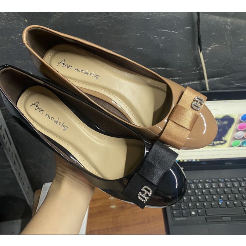 Giày cao gót mũi tròn gót vuông 3 phân gắn nơ BB_893BB