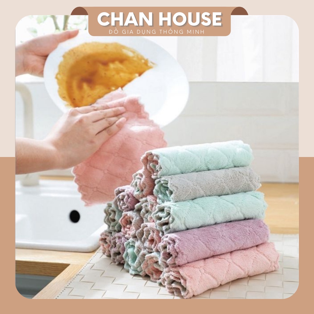 Khăn Lau Đa Năng Bếp Combo 10 Khăn Lau Bát Đĩa, Cốc Chén Thấm Nước Chống Dính Dầu Mỡ Hai Mặt 13 x 20 cm