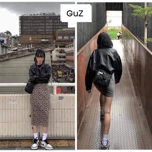 Áo khoác da croptop tay dài dáng rộng cúc bấm màu đen cool ngầu dễ phối đồ thời trang dành cho nữ GUZ