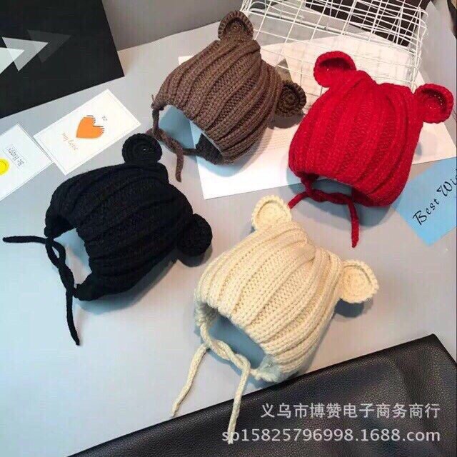 Mũ len tai Gấu cho bé trai/ bé gái