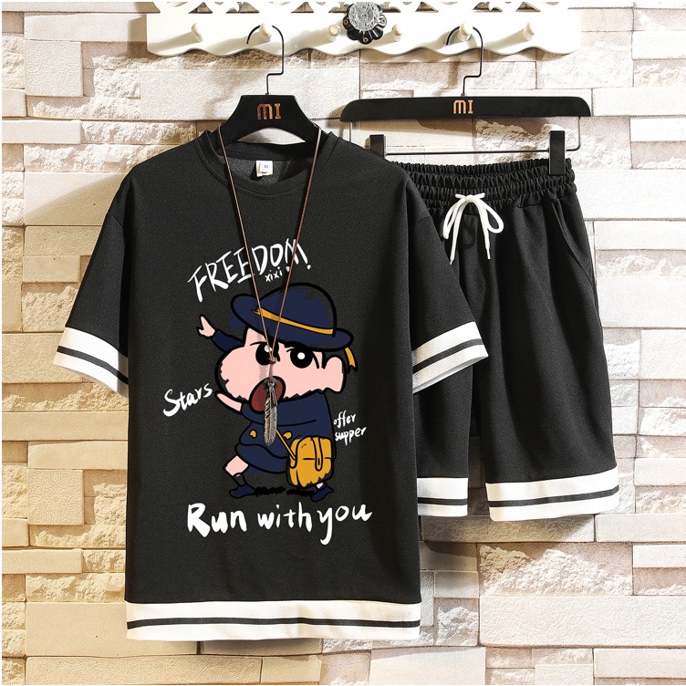Bộ Quần Áo Thun Nam Nữ Unisex Mùa Hè Cổ Tròn Họa Tiết Hoạt Hình In Chữ FREEDOM Thời Trang Zenkonu QA NAM 1000093V1