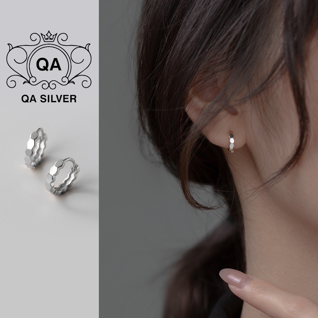 Khuyên tai bạc 925 tròn đa giác bông kẹp vành nam nữ S925 HOOP QA SILVER Earrings EA220502