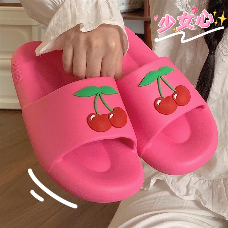Dép Đi Trong Nhà Chống Thấm Nước Họa Tiết Cherry Dễ Thương Cho Nữ