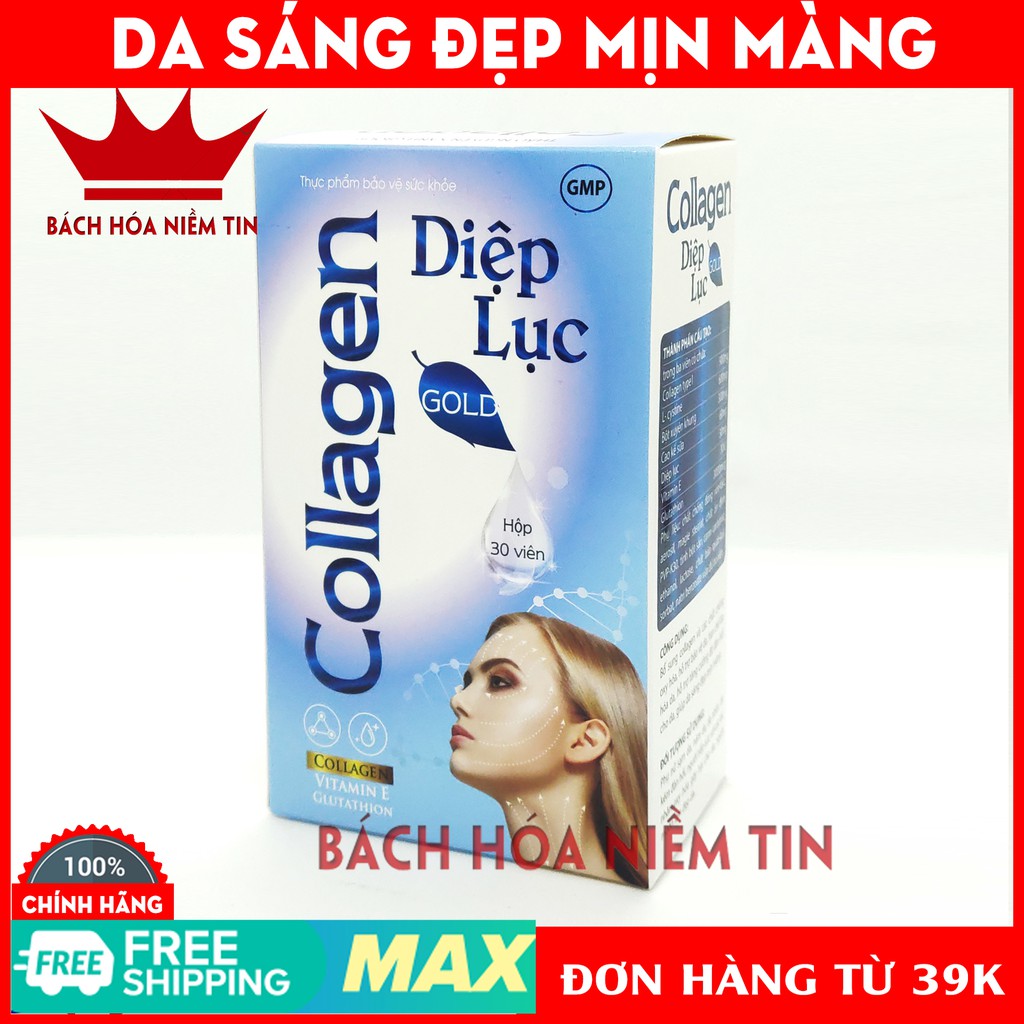 Viên uống Collagen Diệp Lục Gold (Cyan) đẹp da, bổ sung Vitamin E, Diệp Lục giảm thâm nám tàn nhang, ngừa nếp nhăn