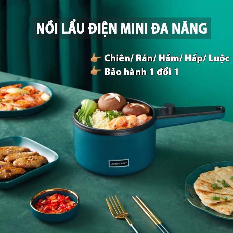 Nồi lẩu điện JIASHI mini đa năng 1,2l 1/2 tầng, công suất 600W dùng chi Chiên, Rán, Nấu,... NLD01