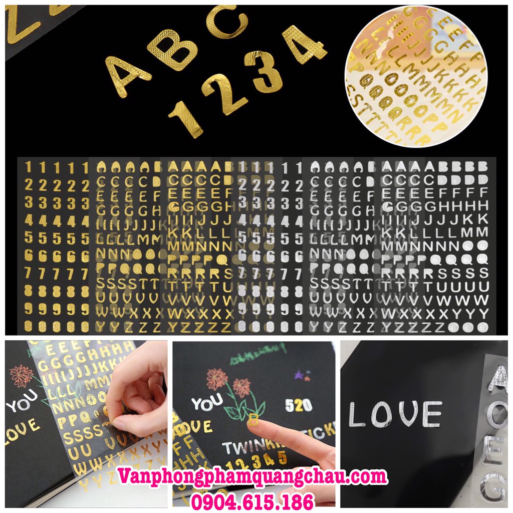 Hình dán trang trí - Sticker chữ nhũ vàng, bạc (01 tấm)