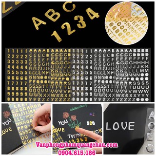 Hình dán trang trí - Sticker chữ nhũ vàng, bạc (01 tấm)
