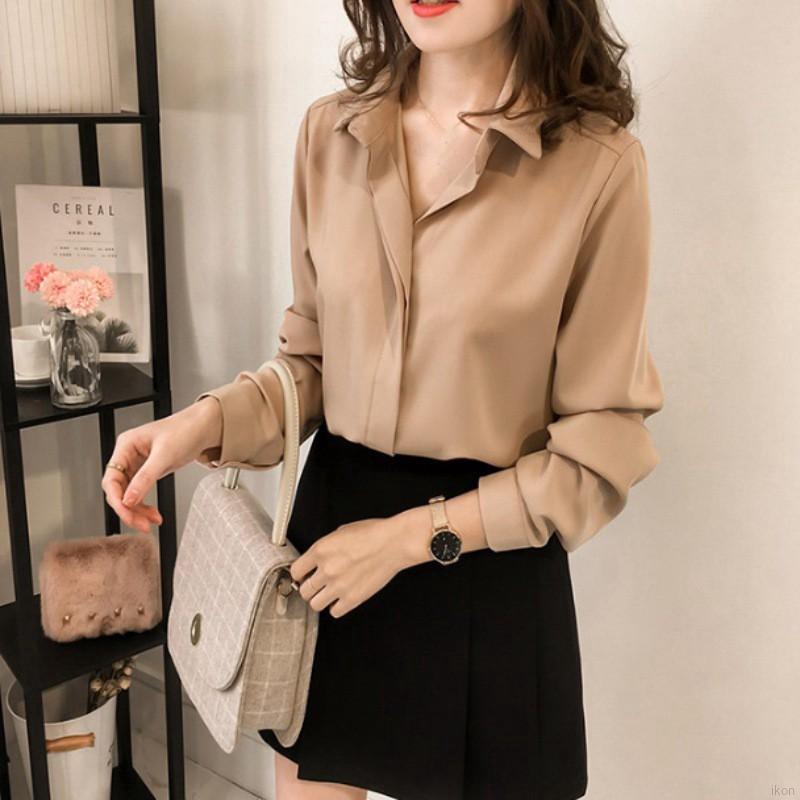 Áo sơ mi Choobe công sở dáng suông vải mềm thoáng mát sơ mi dài tay nữ