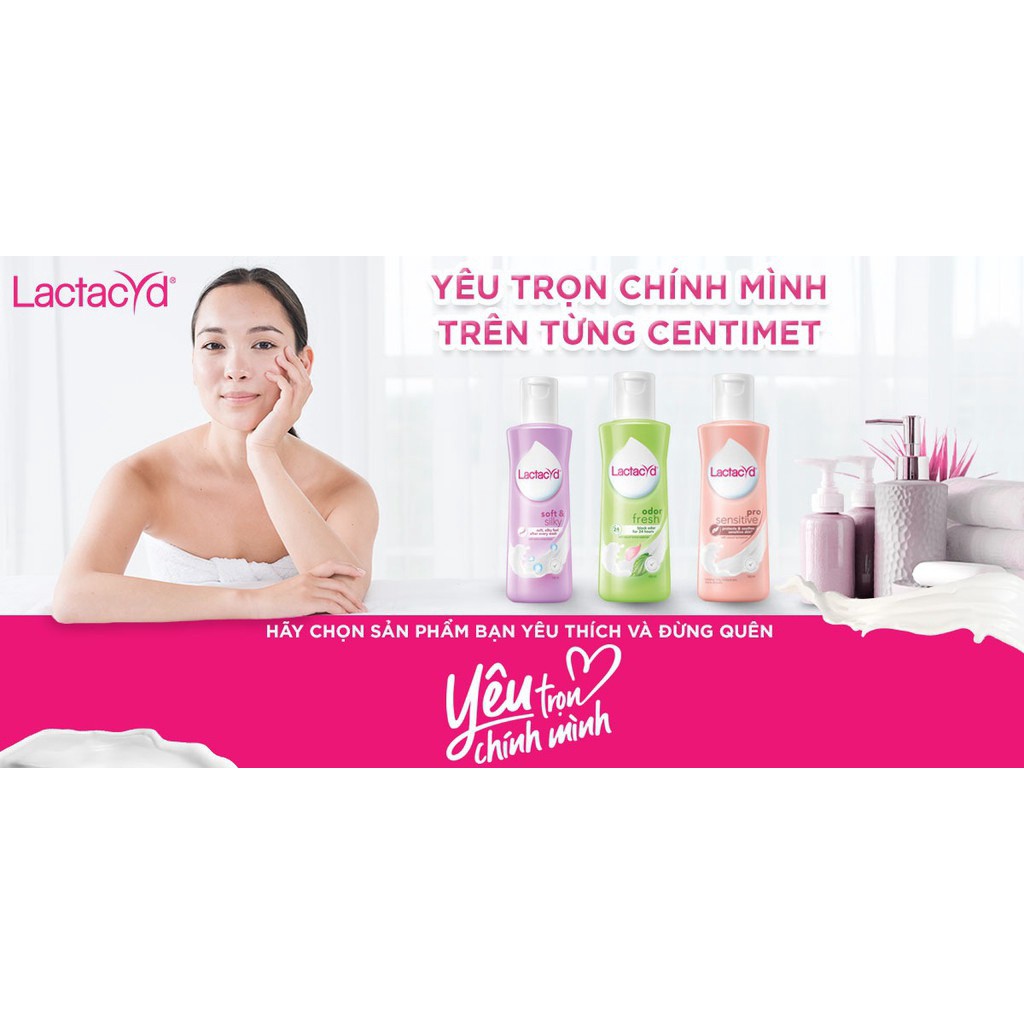 Dung dịch vệ sinh phụ nữ Lactacyd - Lactacyd Soft &amp; Silky, giúp làm sạch, dưỡng ẩm da tốt nhất(Chai 250ml)