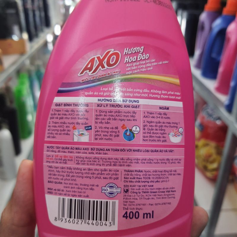 Nước tẩy quần áo màu AXO hương hoa đào 400ml