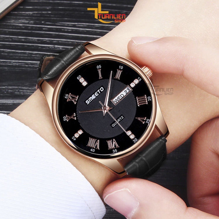 Đồng Hồ Nam Chính Hãng SMEETO, Dây Da, Có Lịch, Chống Nước Tốt, Tặng Hộp Đồng Hồ Và Pin Dự Phòng