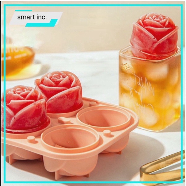 Khay Đá Hoa Hồng silicon có nắp xinh xắn cute khuôn làm thạch trang trí đồ uống 4 Viên