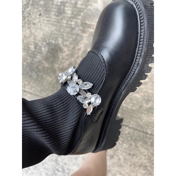 N21Giày búp bê OXFORD lolita ulzzang mũi tròn độn đế  đính đá da trơn bóng nhẹ kèm tất cao siu xinh CÓ ẢNH THẬT