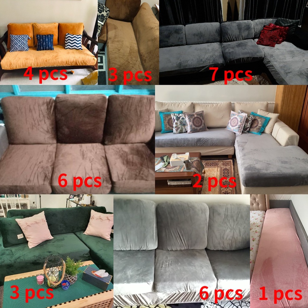 Vỏ Bọc Ghế Sofa 1 / 2 / 3 / 4 Bằng Nhung Màu Trơn Trang Trí Nội Thất