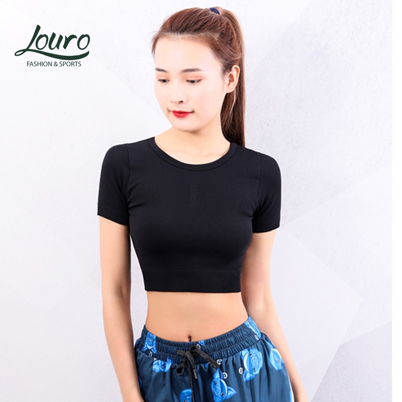 Áo croptop body Louro LA80, kiểu áo croptop tập gym dùng tập thể thao, gym, yoga, zumba, chất liệu siêu co giãn