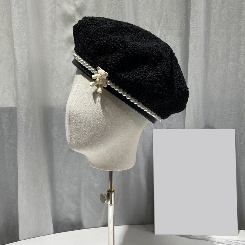 Mũ Beret Hình Gấu Đính Ngọc Trai Thời Trang Mùa Đông