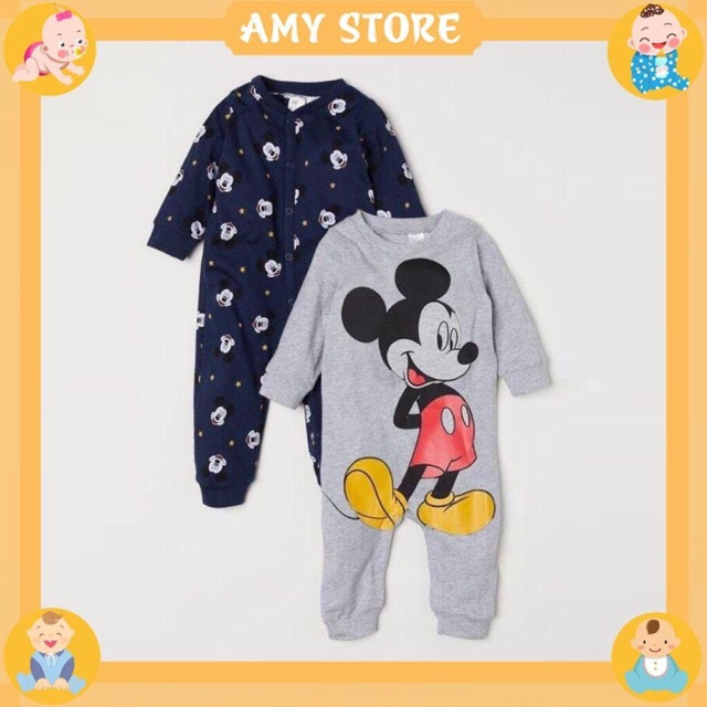 Sét body liền thân H&amp;M Mickey màu ghi navy