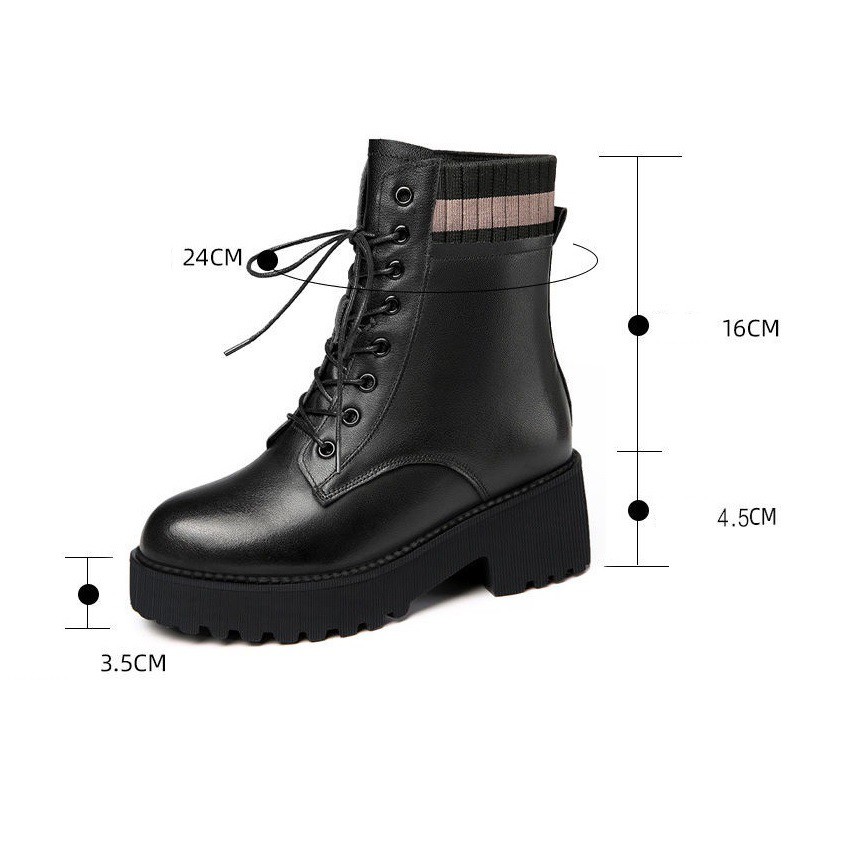 Ảnh thật - Giày boot nữ cổ len siêu hot cao 4.5cm khóa kéo kết hợp cột dây cá tính B153