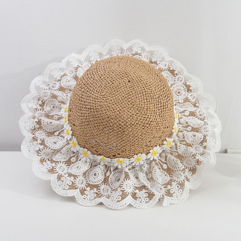 Mũ  Cói Ren Chống Nắng Phong Cách Công Chúa Hàn Quốc Cho Bé Gái (241)