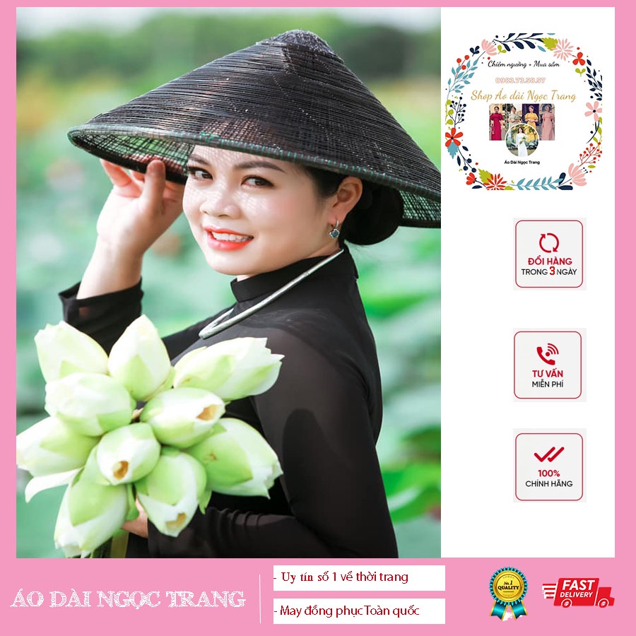 Áo dài màu Đen 4 tà  truyền thống lụa cao cấp, co giãn, không nhăn nhàu┃ Áo Dài Ngọc Trang may sẵn đủ size