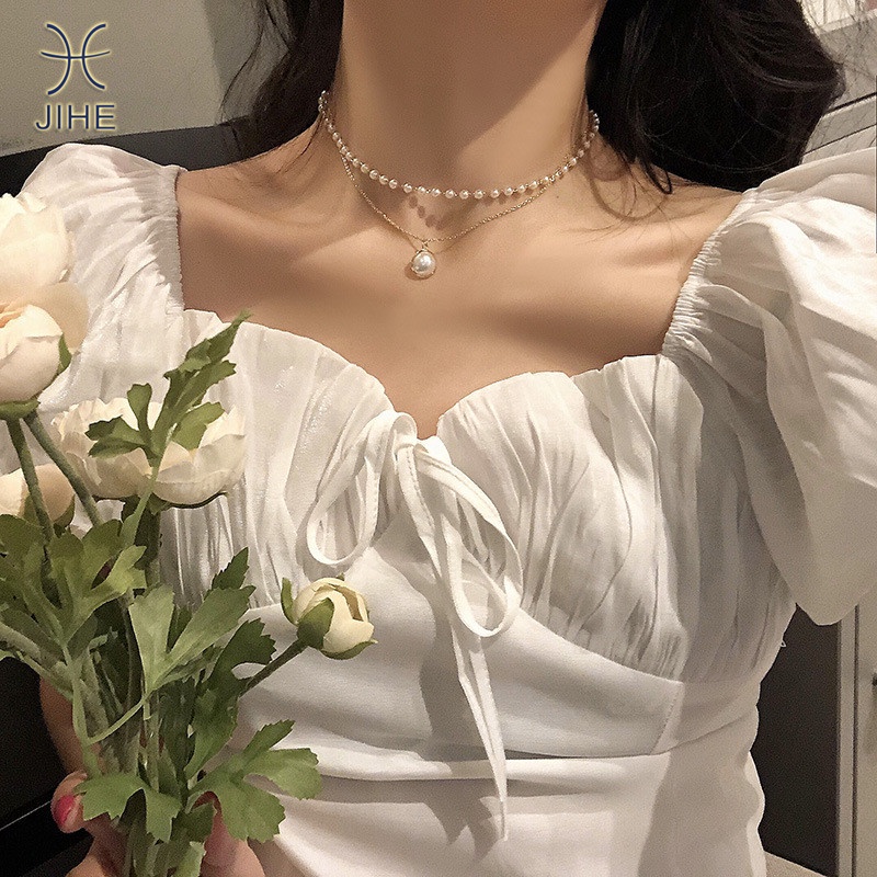 Vòng cổ Hai TầNg ĐíNh NgọC Trai Giả ThờI Trang